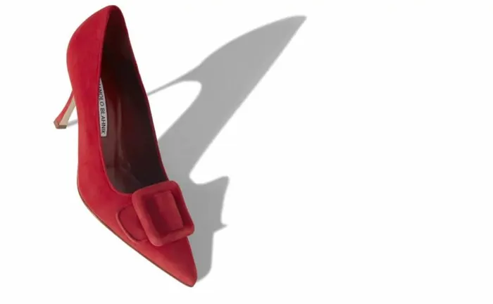 Women Bright Red Suede Buckle Detail Pumps Manolo Blahnik Pumps