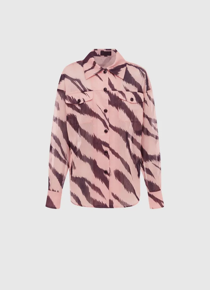 Women Brooklynn Linen Shirt 8211 Tiger Print in Pink Tops and Shirts LEO LIN