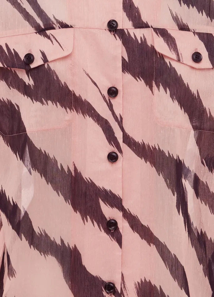Women Brooklynn Linen Shirt 8211 Tiger Print in Pink Tops and Shirts LEO LIN