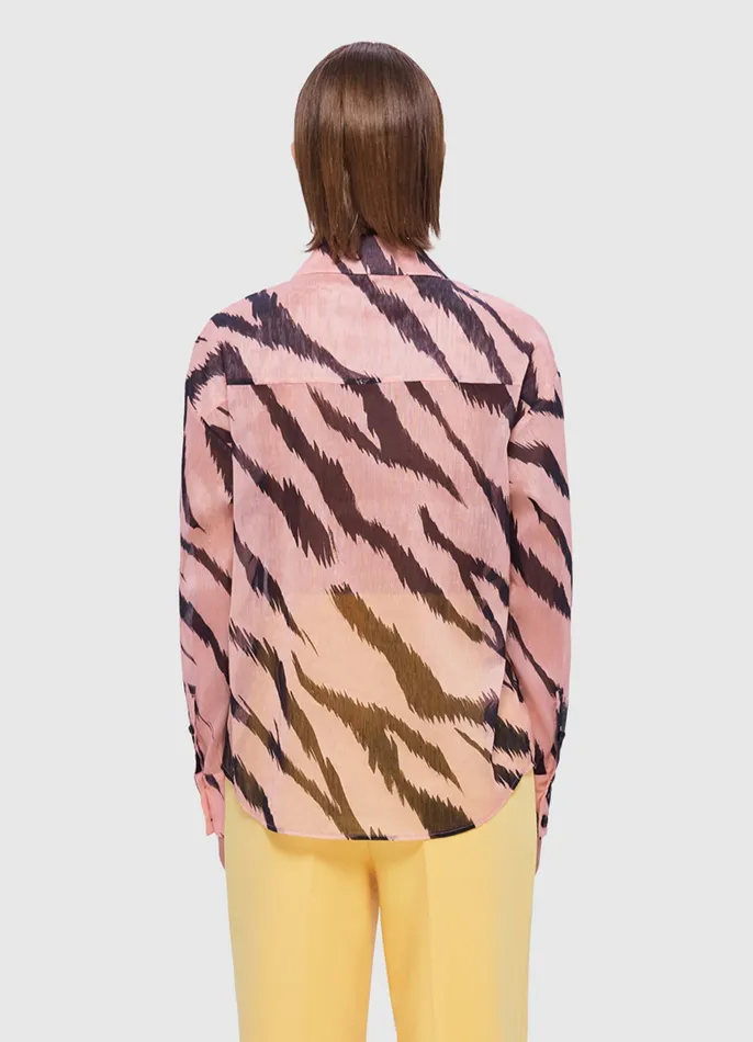 Women Brooklynn Linen Shirt 8211 Tiger Print in Pink Tops and Shirts LEO LIN