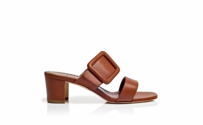 Women Brown Nappa Leather Open Toe Mules Manolo Blahnik Mules