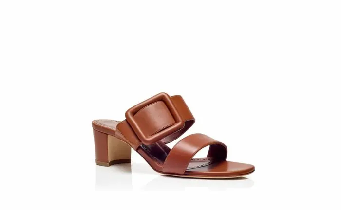 Women Brown Nappa Leather Open Toe Mules Manolo Blahnik Mules