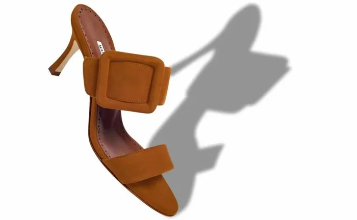 Women Brown Suede Open Toe Mules Manolo Blahnik Mules