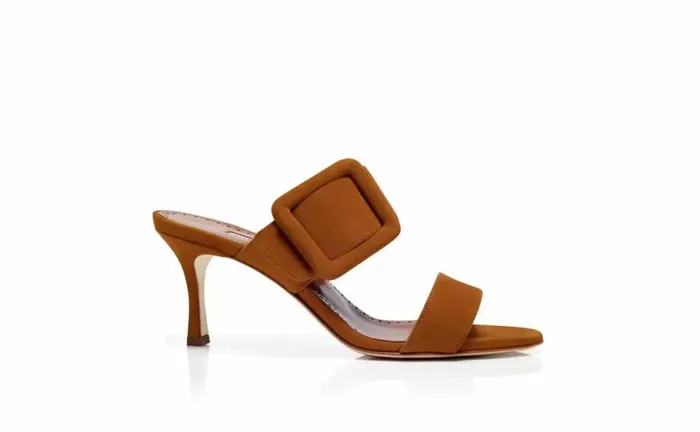 Women Brown Suede Open Toe Mules Manolo Blahnik Mules