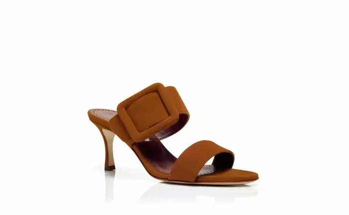 Women Brown Suede Open Toe Mules Manolo Blahnik Mules