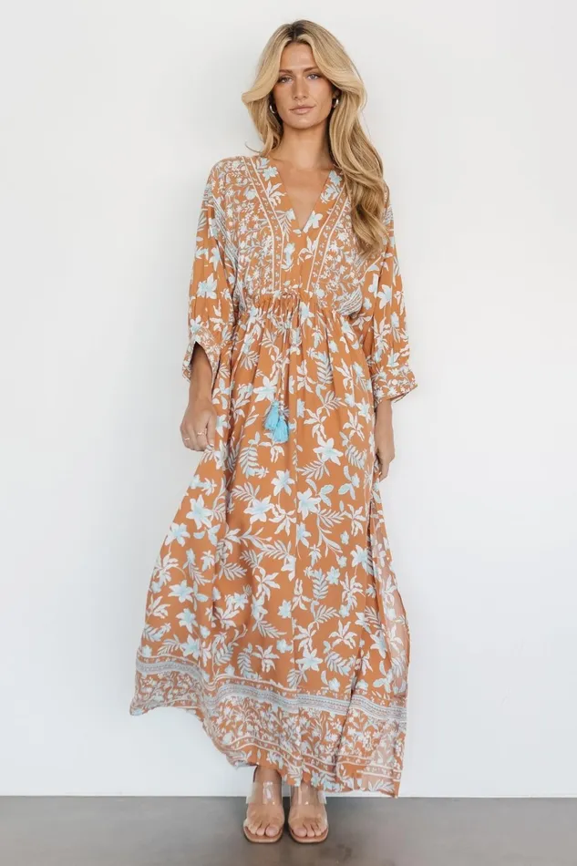 Women Bump Friendly Baltic Born Laken Maxi Dress Camel Multi