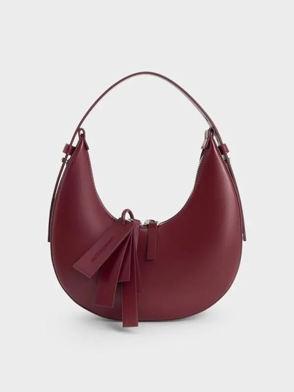 Women Carey Crescent Hobo Bag 8211 Burgundy CHARLES and KEITH Hobo Bags