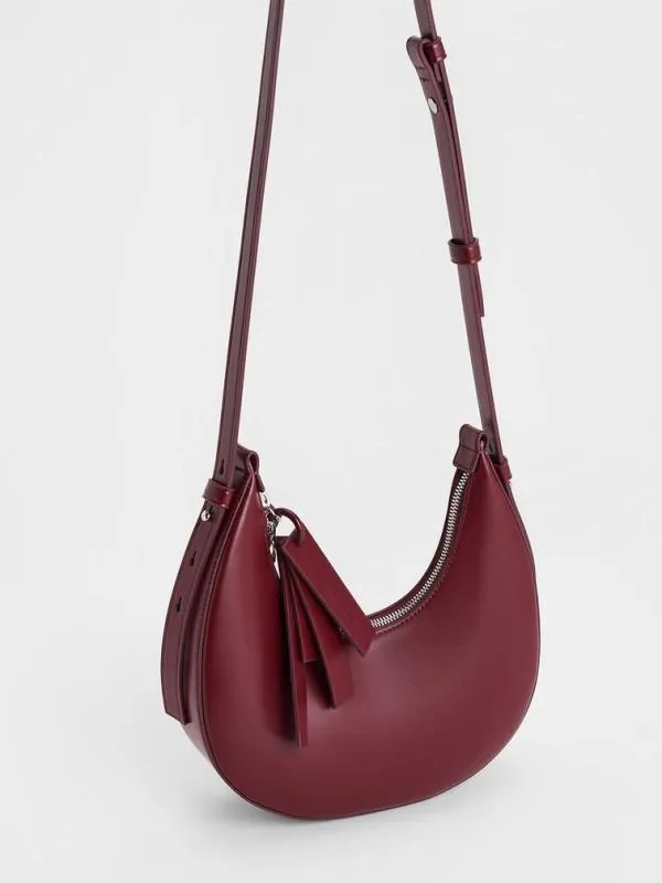 Women Carey Crescent Hobo Bag 8211 Burgundy CHARLES and KEITH Hobo Bags
