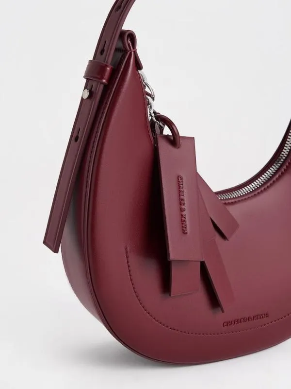 Women Carey Crescent Hobo Bag 8211 Burgundy CHARLES and KEITH Hobo Bags