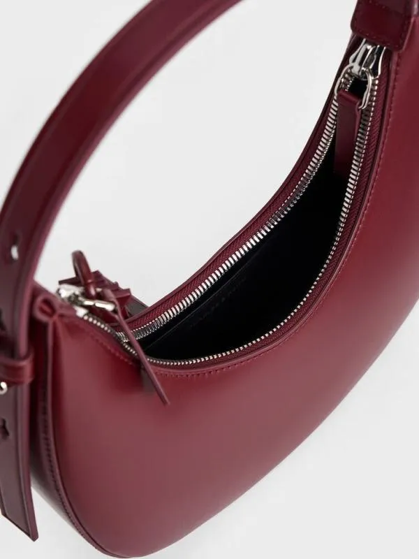 Women Carey Crescent Hobo Bag 8211 Burgundy CHARLES and KEITH Hobo Bags
