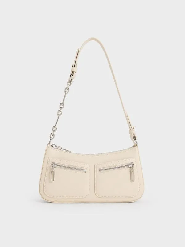 Women ChainStrap Shoulder Bag 8211 Beige CHARLES and KEITH Shoulder Bags