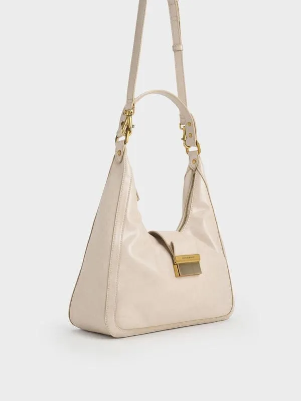 Women Charlot Hobo Bag 8211 Oat CHARLES and KEITH Hobo Bags