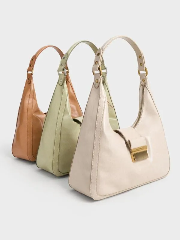 Women Charlot Hobo Bag 8211 Oat CHARLES and KEITH Hobo Bags