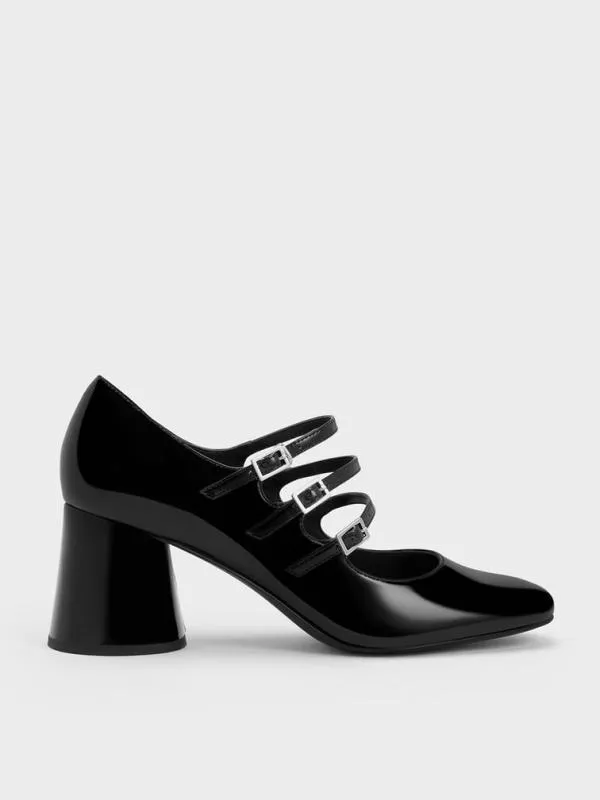 Women Claudie Patent Buckled Mary Janes 8211 Black CHARLES and KEITH Heels