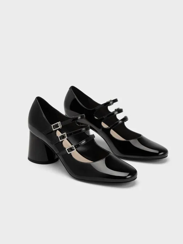 Women Claudie Patent Buckled Mary Janes 8211 Black CHARLES and KEITH Heels