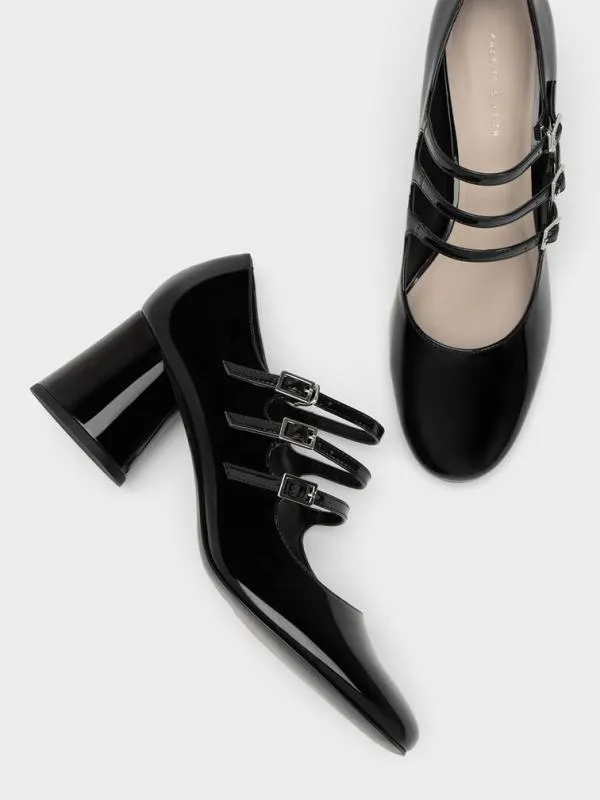 Women Claudie Patent Buckled Mary Janes 8211 Black CHARLES and KEITH Heels