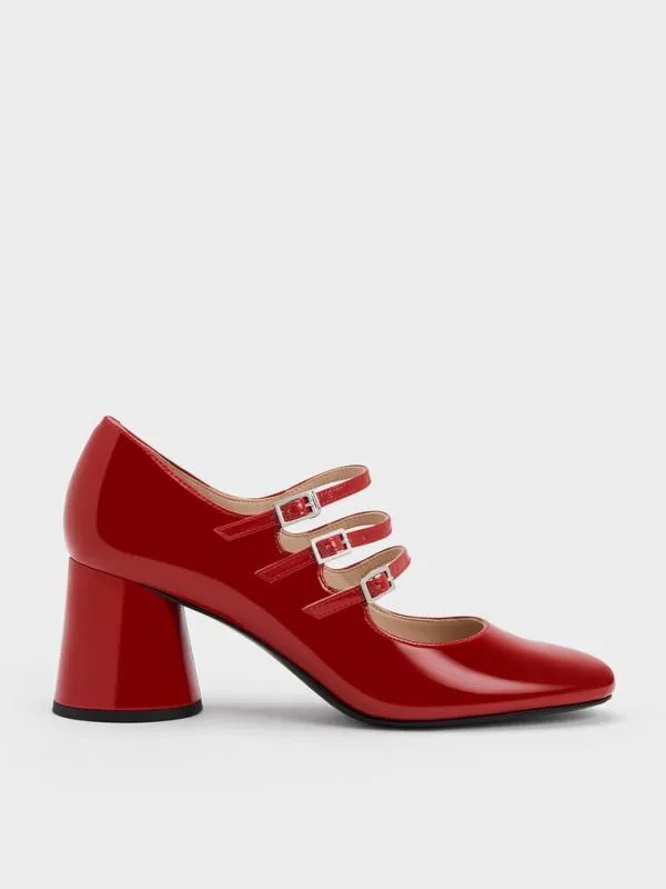 Women Claudie Patent Buckled Mary Janes 8211 Red CHARLES and KEITH Heels