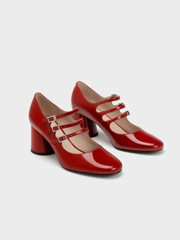 Women Claudie Patent Buckled Mary Janes 8211 Red CHARLES and KEITH Heels