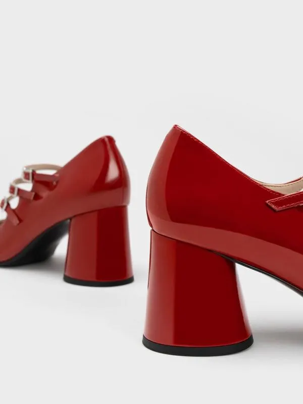 Women Claudie Patent Buckled Mary Janes 8211 Red CHARLES and KEITH Heels