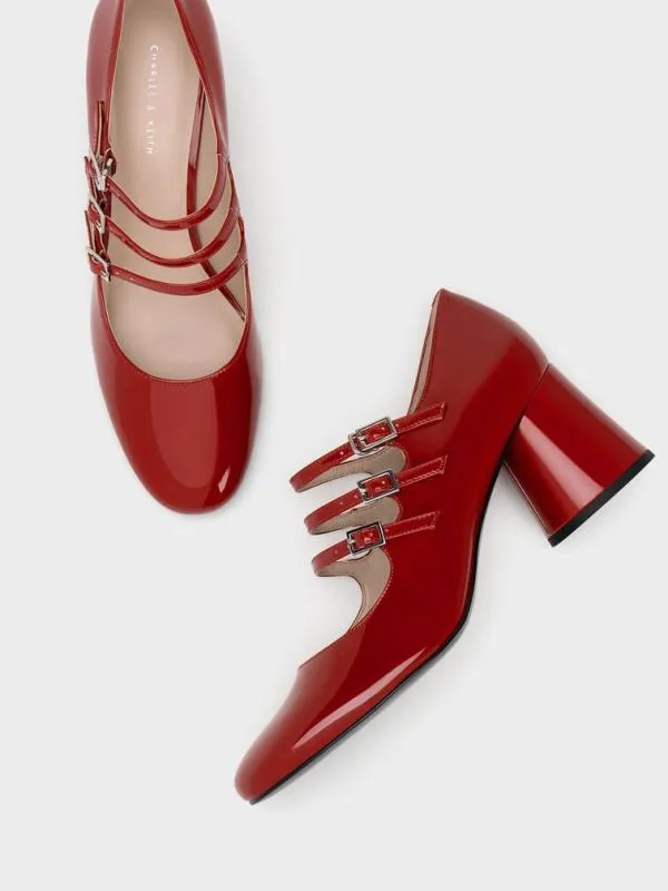 Women Claudie Patent Buckled Mary Janes 8211 Red CHARLES and KEITH Heels
