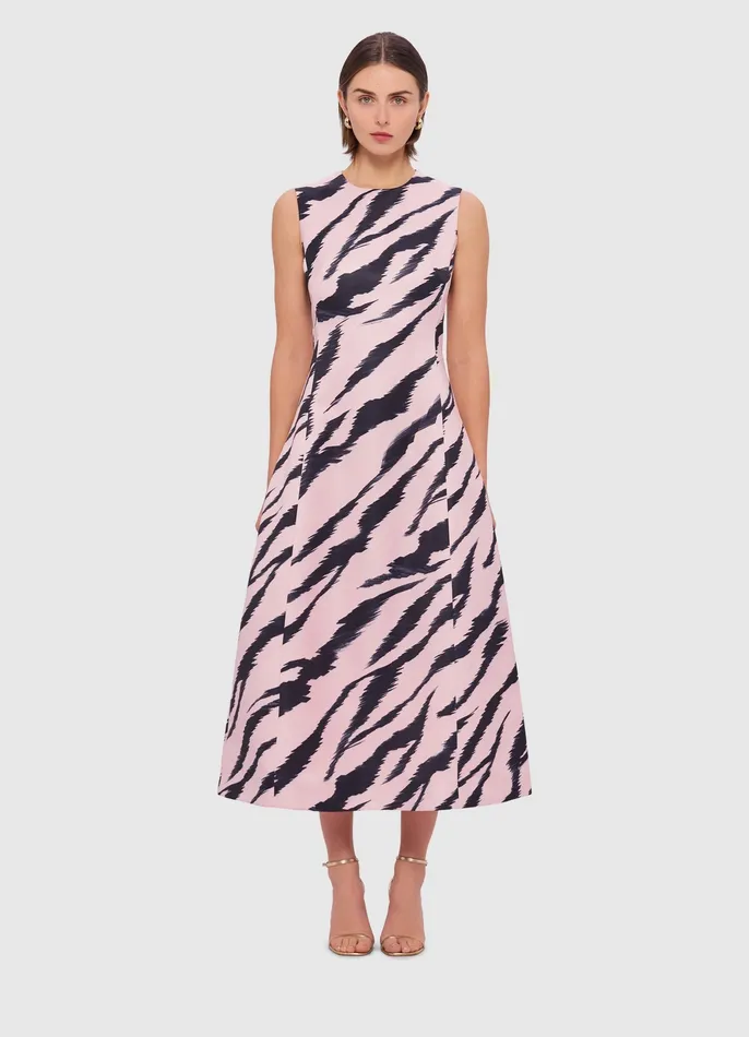 Women Cleo Sleeveless Midi Dress 8211 Tiger Print in Pink Dresses and Jumpsuits LEO LIN
