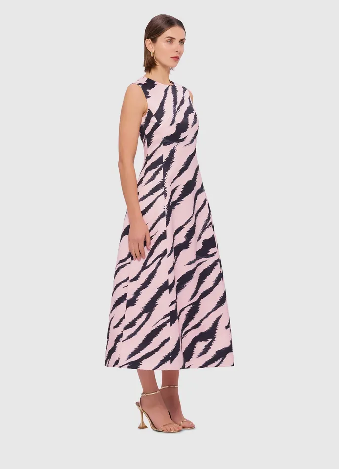 Women Cleo Sleeveless Midi Dress 8211 Tiger Print in Pink Dresses and Jumpsuits LEO LIN