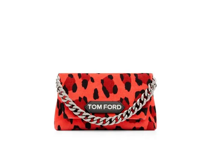Women Clutches Tom Ford Velvet Label Mini Chain Bag Candy Red