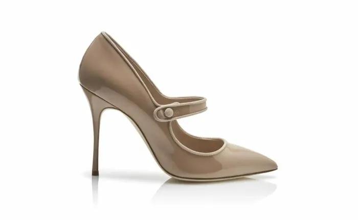 Women Cool Beige Patent Leather Pointed Toe Pumps Manolo Blahnik Pumps