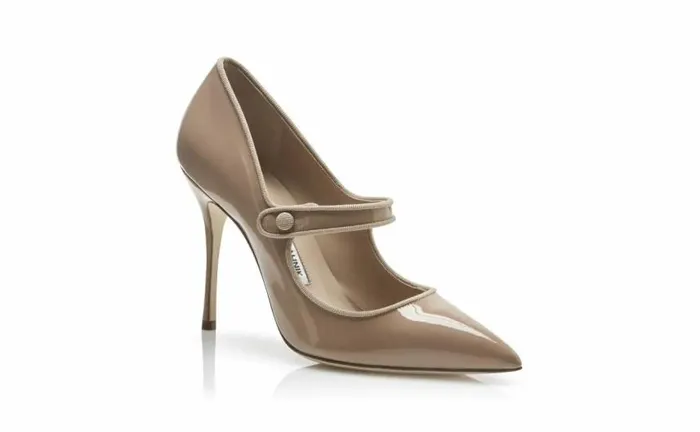 Women Cool Beige Patent Leather Pointed Toe Pumps Manolo Blahnik Pumps