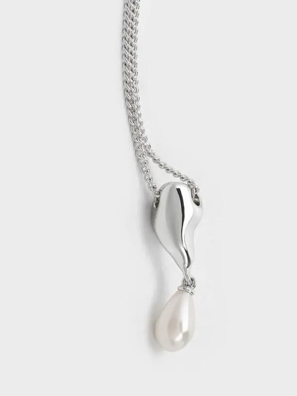 Women Corrine Teardrop Pearl Necklace 8211 Silver CHARLES and KEITH Necklaces Women Corrine Teardrop Pearl Necklace 8211 Silver CHARLES and KEITH Necklaces
