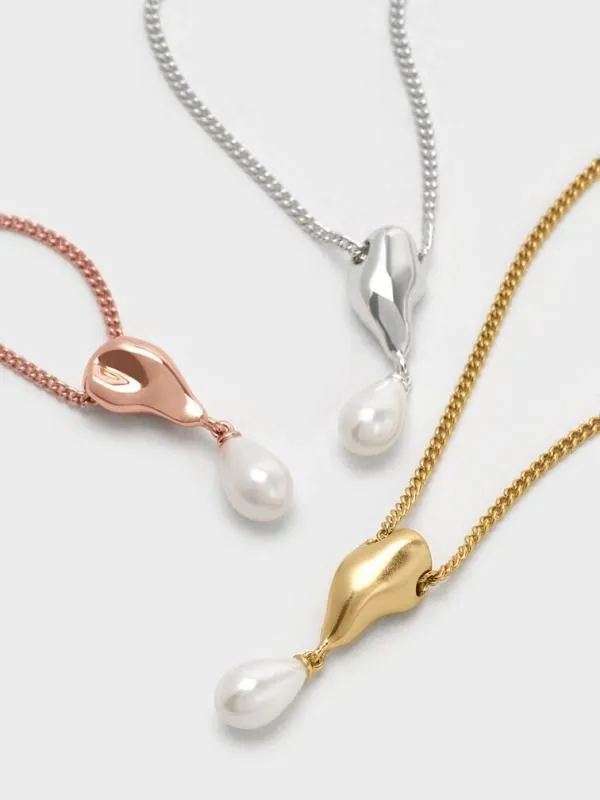 Women Corrine Teardrop Pearl Necklace 8211 Silver CHARLES and KEITH Necklaces Women Corrine Teardrop Pearl Necklace 8211 Silver CHARLES and KEITH Necklaces