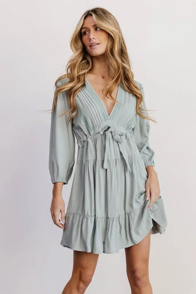 Women Cover Ups Baltic Born Amelia Boho Mini Dress Sage