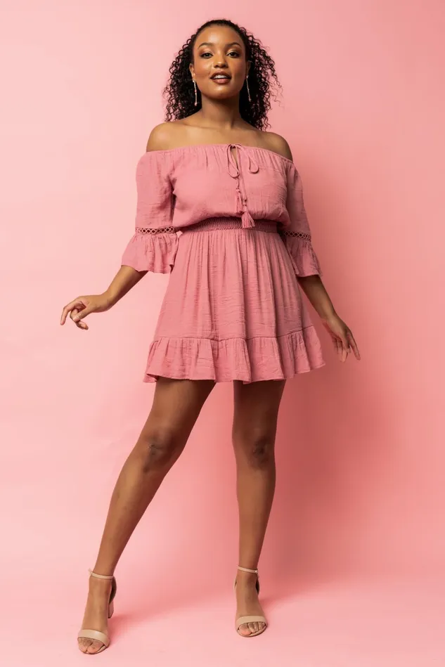 Women Cover Ups Baltic Born Magnolia Off Shoulder Mini Dress Rose