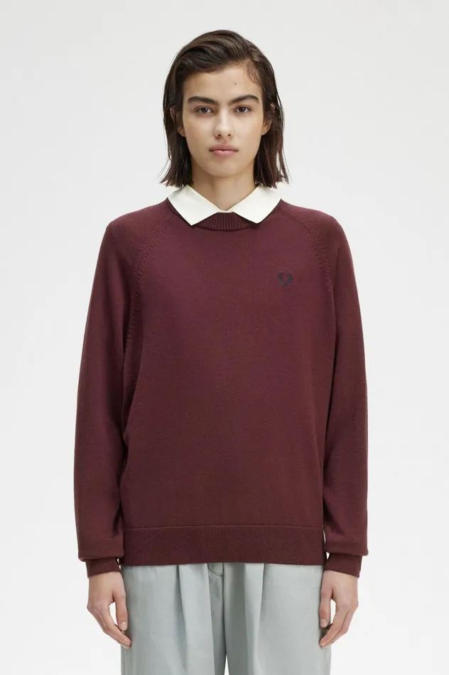Women Crew Neck Jumper Oxblood Fred Perry Knitwear