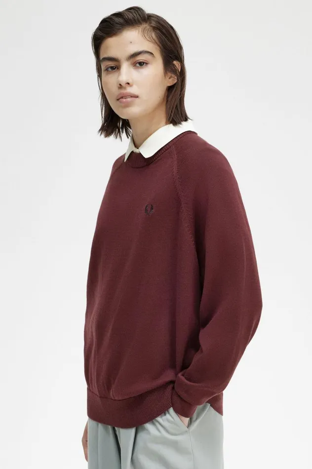 Women Crew Neck Jumper Oxblood Fred Perry Knitwear