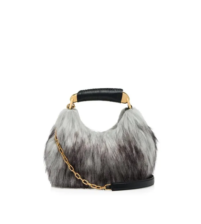 Women Cross Body Bags Tom Ford Faux Fur Bianca Mini Hobo Grey Melange