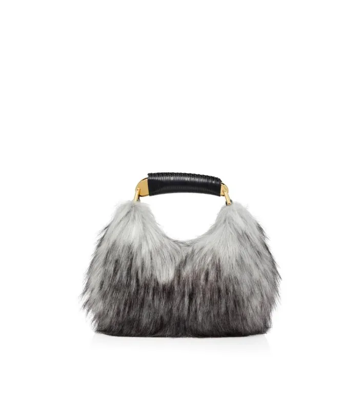 Women Cross Body Bags Tom Ford Faux Fur Bianca Mini Hobo Grey Melange Women Cross Body Bags Tom Ford Faux Fur Bianca Mini Hobo Grey Melange