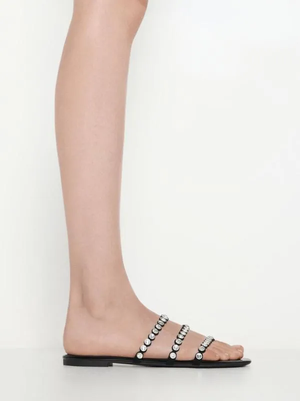 Women CrystalEmbellished TripleStrap Sandals 8211 Black Textured CHARLES and KEITH Sandals