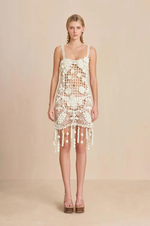 Women Cult Gaia Dresses ELAINA CROCHET DRESS 8211 OFF WHITE