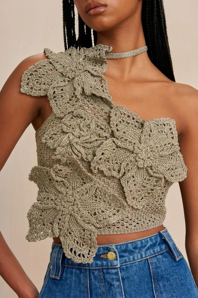 Women Cult Gaia Knits NAZANIN CROCHET TOP 8211 TEA SHIMMER