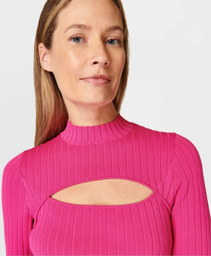 Women Cutaway Knitted Top Punk Pink Sweaty Betty Knitwear