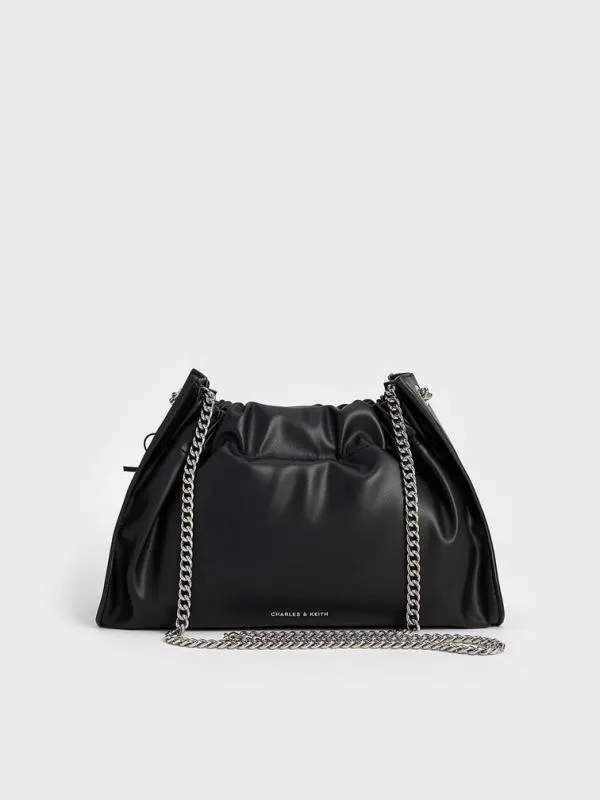 Women Cyrus Bow Ruched ChainHandle Bag 8211 Noir CHARLES and KEITH Shoulder Bags