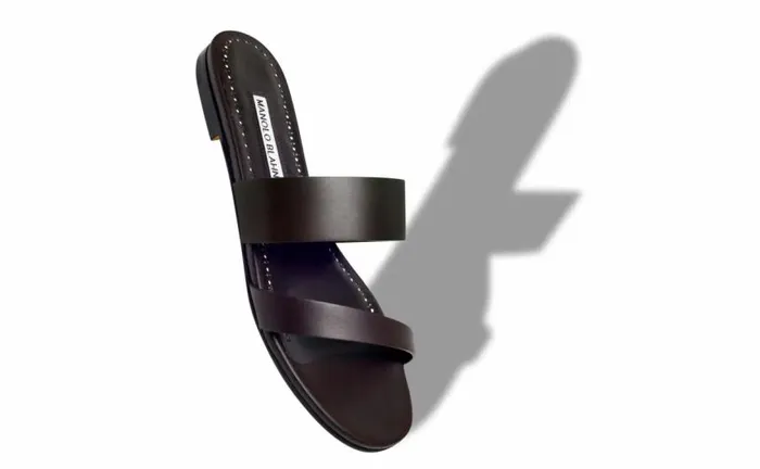 Women Dark Brown Calf Leather Flat Sandals Manolo Blahnik Flats