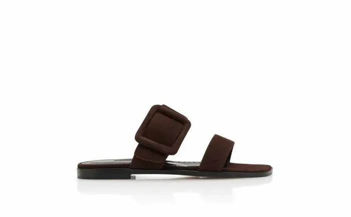 Women Dark Brown Suede Flat Sandals Manolo Blahnik Flats