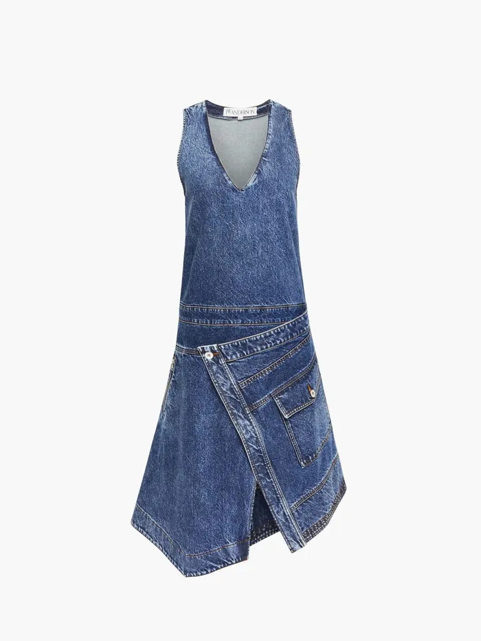Women Denim JW Anderson WRAP FRONT SLEEVELESS DRESS Mid Blue