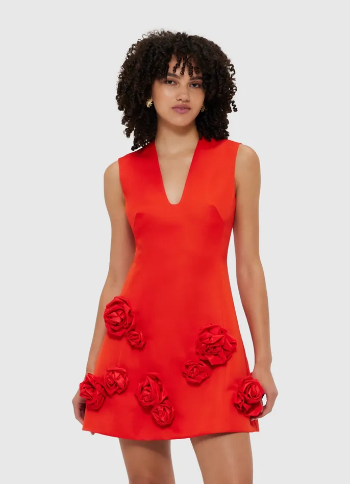 Women Dresses and Jumpsuits LEO LIN Briana V Neck Mini Dress 8211 Scarlet