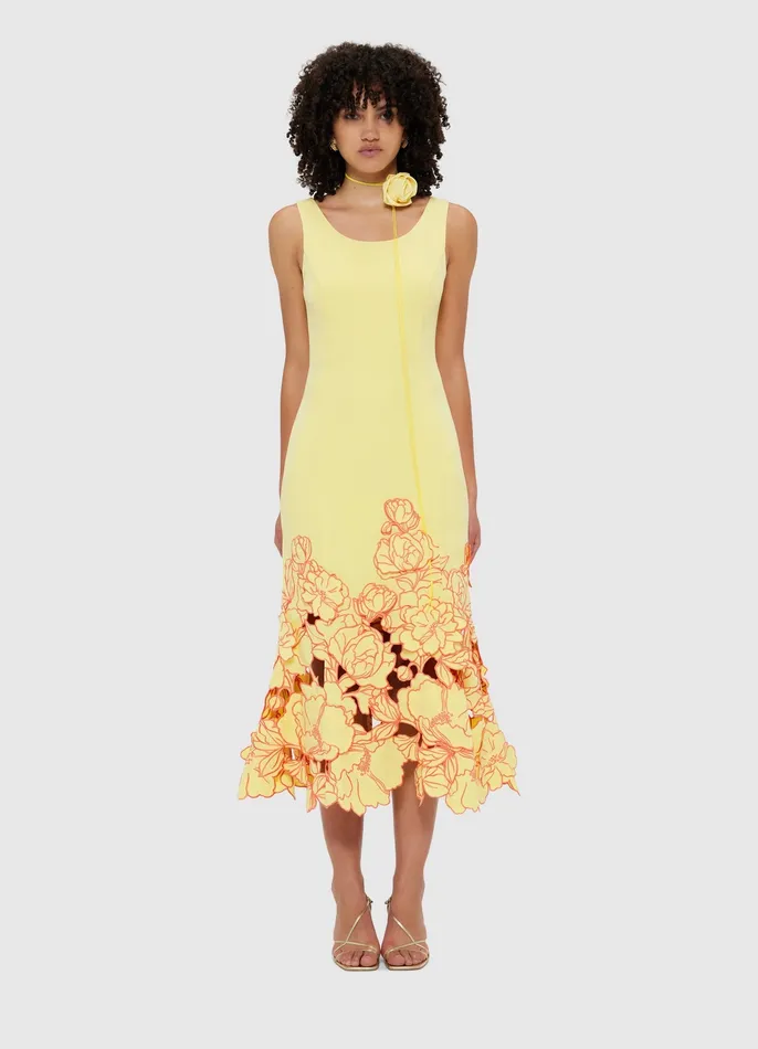 Women Dresses and Jumpsuits LEO LIN Emily Appliqu Midi Dress 8211 Sorbet Yellow