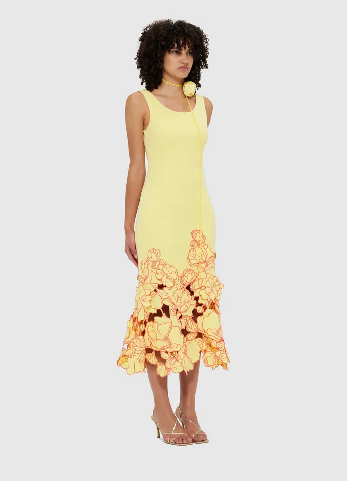Women Dresses and Jumpsuits LEO LIN Emily Appliqu Midi Dress 8211 Sorbet Yellow