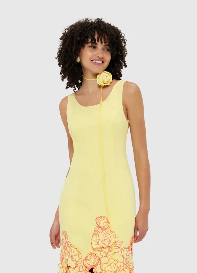 Women Dresses and Jumpsuits LEO LIN Emily Appliqu Midi Dress 8211 Sorbet Yellow