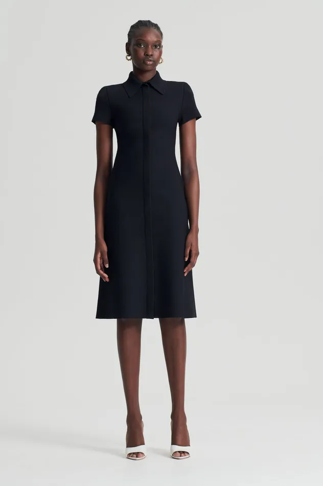 Women Dresses Scanlan Theodore CREPE KNIT ZIP SHIRT DRESS BLACK